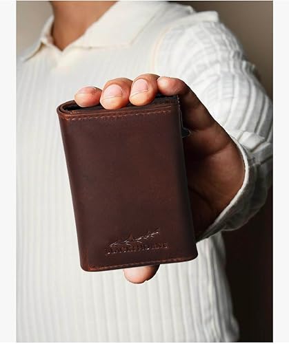 Image of BLACKTHORNE Wallet for Men | RFID Blocking Genuine Leather Pop-Up Card Holder | Slim Minimal Design with Aluminium Case Holds 6-8 Cards, Coin Pocket & Magnetic Closure (Brown)