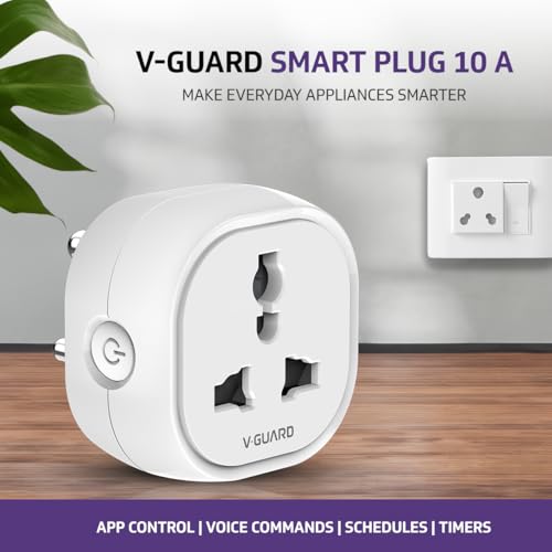 Image of V-Guard 10 A Smart Plug with Bluetooth and WiFi Connectivity | Voice Control using Google Home and Amazon Alexa | Supports iOS and Android | White | 1 Year Product Warranty from V-Guard
