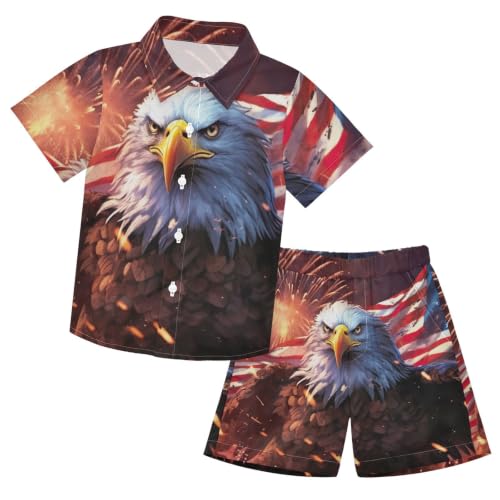 Image of 3T Toddler Boy Shorts Set Teal Hawaiian Button Down Shirts Summer Outfits for Little Boy