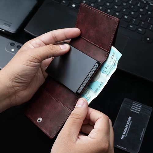 Image of The Wallet Store Men Leather Maverick Rfid Protected Wallet Cardholder | Pop-Up | Scan Proof | Case | Up To 8 Cards | Credit & Debit Cardholder (Wine)