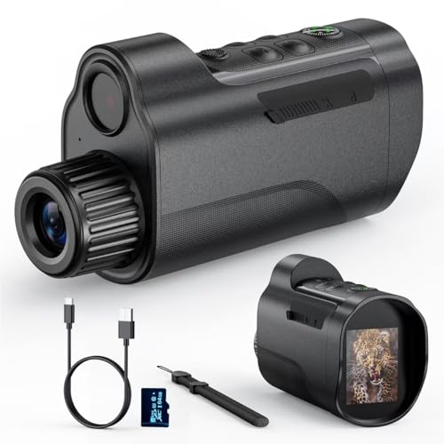 EMEBAY Visión Nocturna Monocular 1080P con tarjeta de 64GB, cámara de visión nocturna con luz infrarroja de 7 niveles, zoom digital 10X, alcance visual 800M, gafas digitales