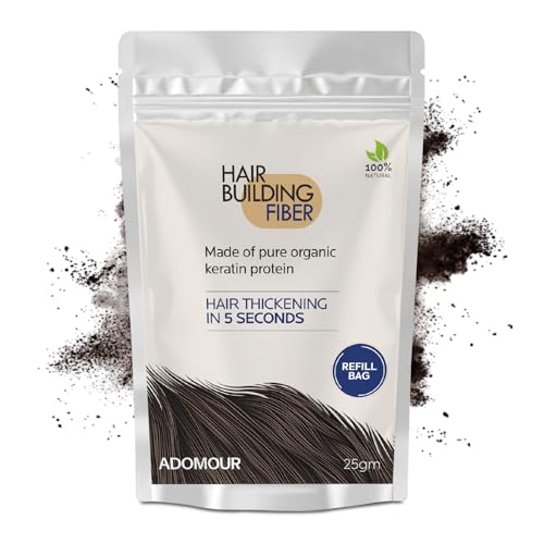 Image of ADOMOUR Hair Building Fiber Refill Pack 25g (Dark Brown) | Keratin Hair Fibers Refill Bag for Men & Women | Hair Styling Accessory for Thin Hair Appearance | Natural Look