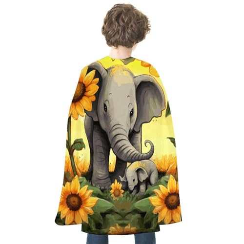 Cape imprimée éléphant et tournesols pour mère et bébé en taille unique