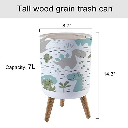 Image of Small Trash Can with Lid Dinosaur Baby boy Seamless Sweet Dino with Palm and Cactus Round Recycle Bin Press Top Dog Proof Wastebasket for Kitchen Bathroom Bedroom Office 7L /1.8 Gallon