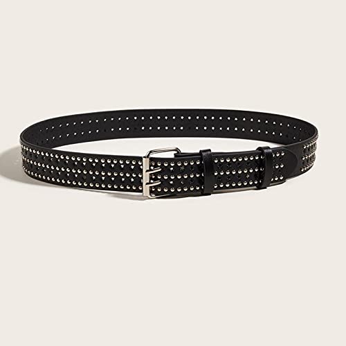 Retro Men Rivet Belt PU Leather Waistbelt Adjustable Pin Buckle for Skirt Jumpsuit Accessories Ladies Cool Boy Girl, black, 105cmx3.8cm3