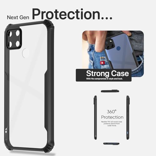 Image of Outlouders Back Cover for Realme C25 / C25s / C12 / Narzo 30A / Narzo 20 | Ultra Hybrid Transparent | Full Camera Protection | Raised Edge | Crystal Clear Bumper Case(Black)