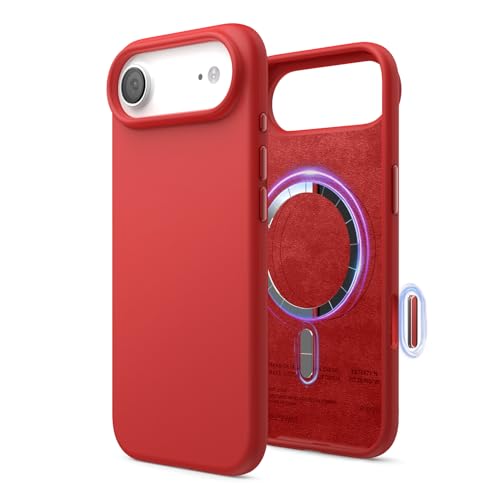 Image of elago for iPhone Air Case, Premium Magnetic Silicone Case, Compatible with MagSafe, Liquid Silicone Material, Protective Cover, Shockproof, Slim Phone, 6.5 inch (Red)