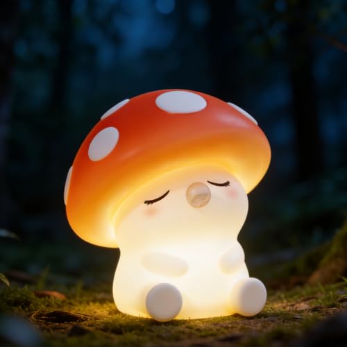 Image of Led Cute Mushroom Night Light, Colorful Dimmable Nursery Kawaii Lamps, Super Squishy Silicone USB Rechargeable Beside Lamp, Used for Camping Party Room Decor(Mushroom)