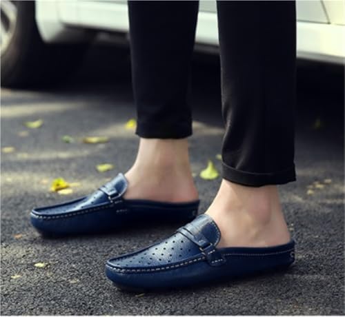Mens Loafers Shoes Genuine Leather Perforated Round Toe Comfortable Flexible Flat Heel Party Slip-on3