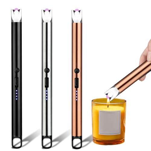 3er Set Lichtbogen Feuerzeug USB Aufladbar, Elektrisches Stabfeuerzeug Winddicht, Flammenloser Kerzenanzünder, Tragbar für Grill, Küche, Kamin,...