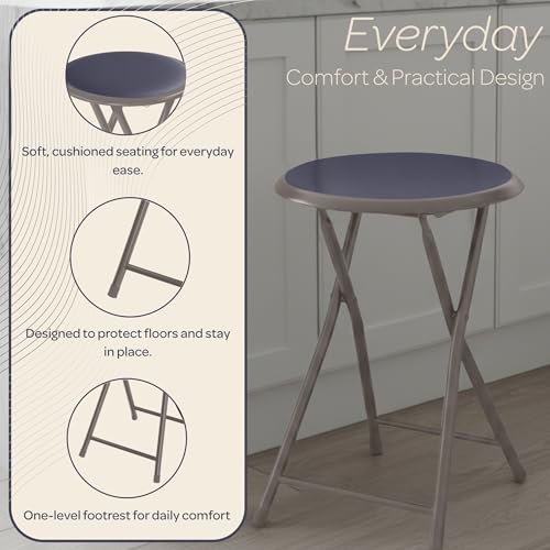 Image of Lavish Home Portable Folding Stool with Backless Seat Set of 4, Gray, 18 inch | Compact Counter Bar Stools with 225lb Capacity, Collapsible Stools for Kitchen, Dorm, RV, Camping, Rec Room or Extra Seating