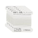 PATIKIL Silk Cord Thread, 5 Pcs Pure Silk Beading Thread Cord Size 0.45 mm with The Knotting Pearls Needle Attached, White