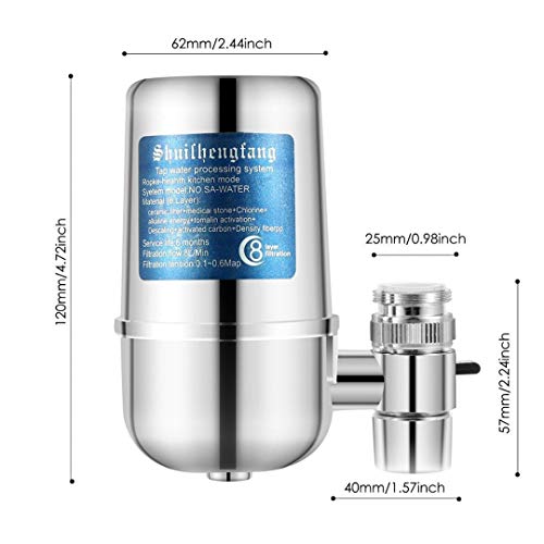 Faucet Water Filter, Stainless Steel Water Purifier With Acf Filter Element, Reduce Chlorine Speedy Flow-Double Outlet Faucet Filtration Design To Improve Hard Wate Rfor Faucets-Fits Standard Faucets #TOP2