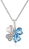 Sterling Silver Swarovski and Clear Crystal Four Leaf Clover Pendant Necklace, 18