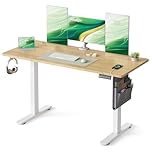 VASAGLE Electric Standing Desk, Height Adjustable Desk, 140 x 60 cm, 4 Memory Heights, USB-C Port, Storage Pocket, for Home Office, Study, Golden Oak LSD134YA02