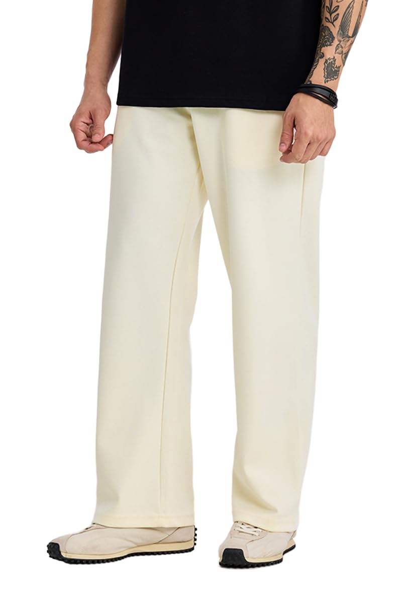 Men Casual Relaxed Fit Trousers | Loose Straight Leg & Drawstring Waist Design | Premium Cotton Blend & Soft Knit Fabric for Resort Wear & Everyday Street Style-image-37