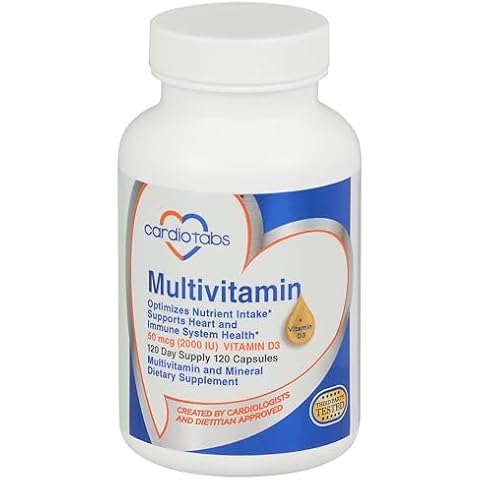 Cardiotabs Multivitamin - Heart and Immunity Supplements for Men & Women, Multivitamin for Men & Women, with Minerals B-Vitamin Complex, Vitamins A, C, E, K and 2000 IU Vitamin D3, 120-Count Bottle Cover