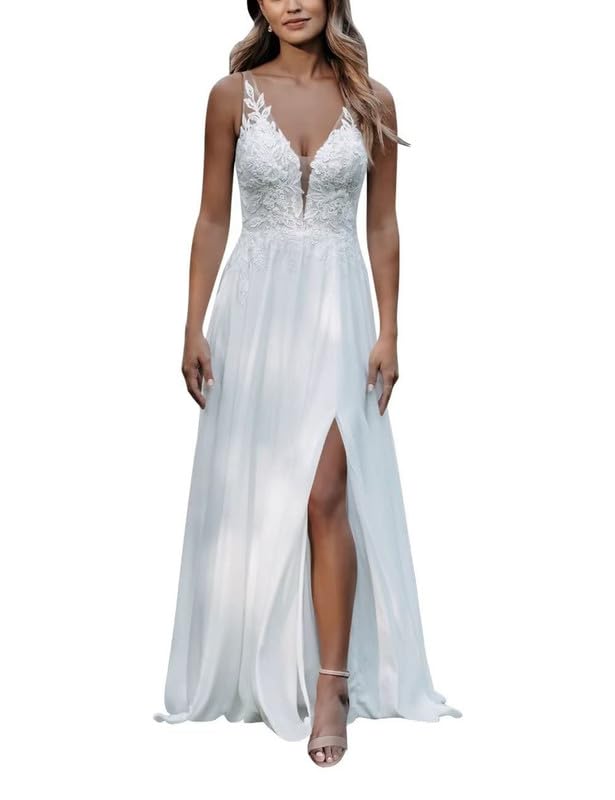 SEVENYXX Vestido de Novia Mujer Chiffon Vestido de Novia Civil Cuello V, Marfil, 42