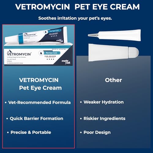 METEPET Vetromycin Pet Eye Ointment for Dogs and Cats 1/8 oz /5gr, 1 Tube - Gentle Daily Eye Care, Easy Topical Application