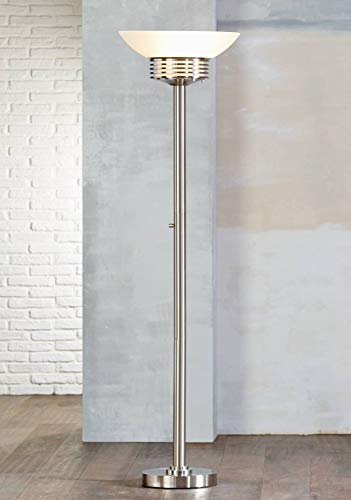 Possini Euro Design Light Blaster Art Deco Torchiere Floor Lamp LED 72.5" Tall Brushed Nickel Silver Frosted White Glass Bowl Standing Pole Light for Living Room Reading House Bedroom Home -  05-3958-99(DF4637)