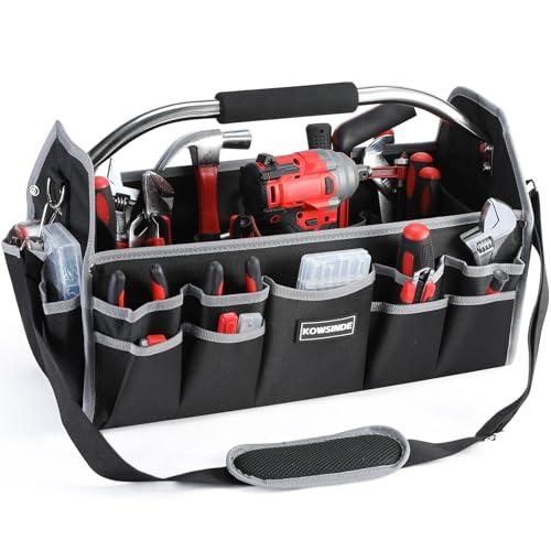 Kowsinde 18 Inch Tool Bag, Electrician Tool Bag, Open Top Tool Bags, 26 Pockets Can Hold Many Tools, Steel Handle and Removable Shoulder Strap