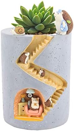 Segreto Creative Plants Pots Brush Pot Flower Pots Vase for Succulent Plants with Sweet Hedgehog Friends