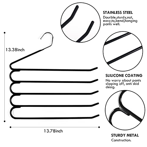 Pants Hanger Jeans Trouser Hanger 4 Pack Stainless Steel Rack Non Slip Closet Space Saver For Tie Scarf Shock Jeans Towel Clothes(Black) #TOP5