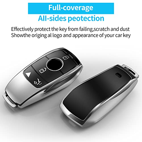 Image of Tukellen For Mercedes Benz Key Fob Car Key Cover,Special Soft TPU Key Case Protector Compatible With 2017-2023 E-Class 2018-2021 S-Class 2019-2023 A-Class C-Class G-Class-Silver