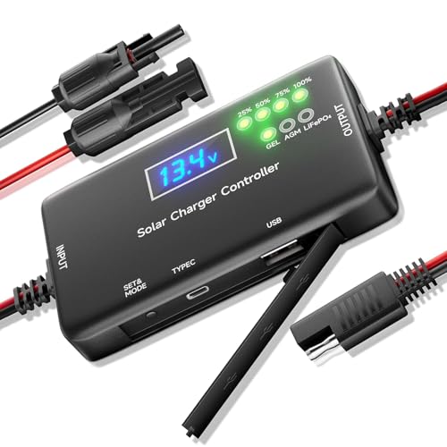 ​​12V 20A PWM Solar Charge Controller with Type-C/USB Output, Compatible with LiFePO4/AGM/Gel...