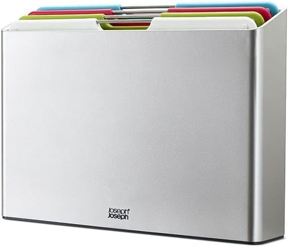 Joseph Joseph Folio 4-Piece Colour coded Cutting Board Set, Slimline case for organized Kitchen storage, Sage Green