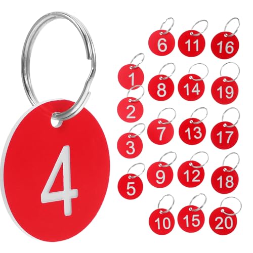 Genérico Etiquetas Numeradas para Llaves 1-20 con Anillas de Hierro Tarjetas Numeradas de Plástico Resistentes para Organizar Llaveros Taquillas y Guardarropa Restaurantes y Comercios