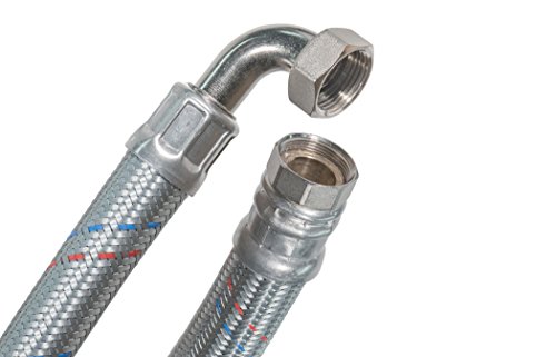 SFX® Flexschlauch 50cm DN25-1 Zoll ÜM x 1 Zoll ÜM mit 90 Grad Bogen Stahldraht Umflechtung Panzerschlauch 500mm Cover