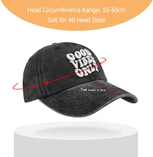 Good Vibes Only Hat, Positive Vibes Only Gifts For Men Women, Funny Adjustable Washed Cotton 3D Embroidered Baseball Cap (Embroidery Black) #TOP1