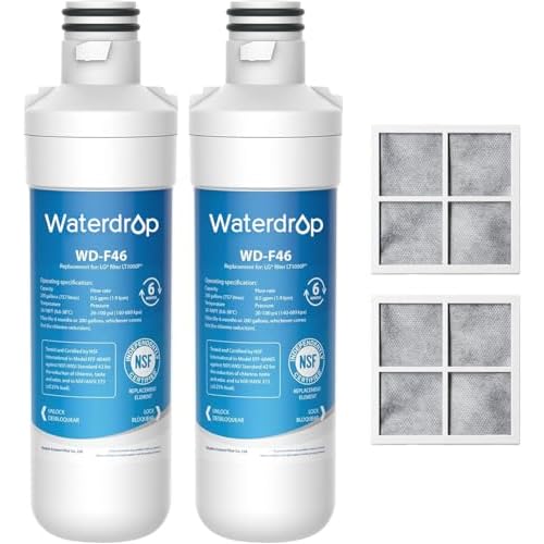 Waterdrop LT1000PC ADQ747935 Refrigerator Water Filter and Air Filter, Replacement for LG® LT1000P®, LMXS28626S, LFXS26973S, LFXS26596S, LFXS28596S, ADQ74793501, ADQ74793502 and LT120F®, 2 C