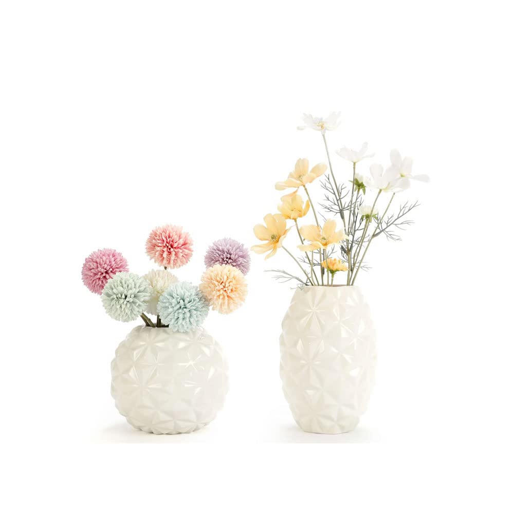 asdchZen Set Of 2 Small White Porcelain Vases, Glaze Porcelain Vases Set Of 2, Classic Ceramic Flower Vases Modern Sculpture Planter Pot,Table Centerpieces Wedding Office Kitchen Home