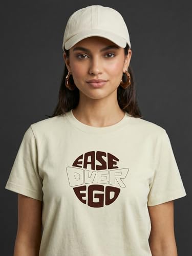 Image of Nobero Women's Graphic Printed T-Shirt | Regular Fit 180 GSM Cotton Tee for Women | Comfortable Round Neck Casual Wear