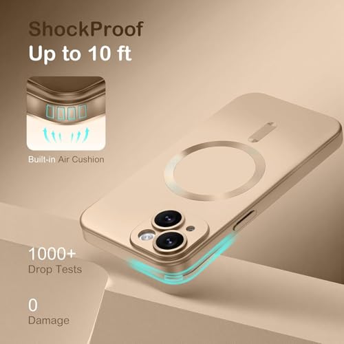 Image of DIZORO Magnetic Case for iPhone 13 / iPhone 14 Cover [Compatible with MagSafe][Built-in Camera Lens Protector] Slim Soft Silicone Bumper Shockproof Metallic Luster Back Cover Phone Cases (Desert)