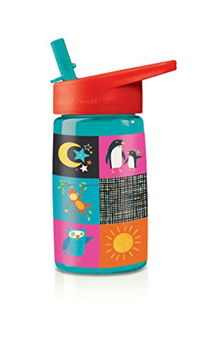 Crocodile Creek Kid's World Flip Straw Tritan Drinking Bottle, Teal Blue, 7