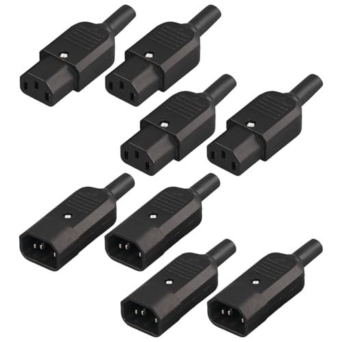 Juego de 8 Conectores IEC C13, AC 013A Hembra y AC 013 Macho, Hierro 3 Pines 250 V 10 A Adaptador de Corriente para Ordenadores, PDU impresoras Conector de alimentación recableable Toma IEC C13 Negro