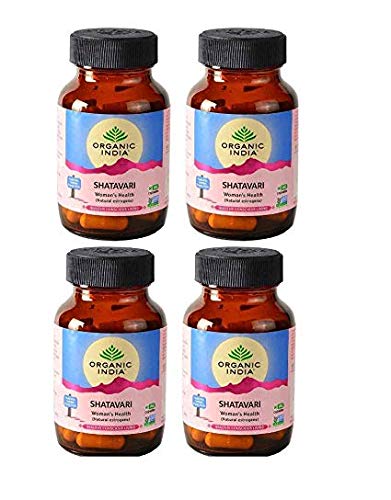 Organic India Shatavari (4 PACK) 60 | 4 embalagem de embalagem + Vetiver grátis casa de banho esfoliante
