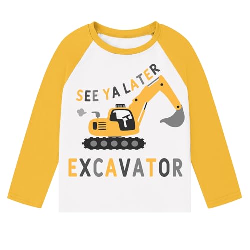 Image of Boys Construction Long Sleeve Raglan T-Shirt for 2-6 Years | Casual Tee For School, Holiday, Playdates Outdoor Trips, Cool Shirt for Truck-Loving Toddlers