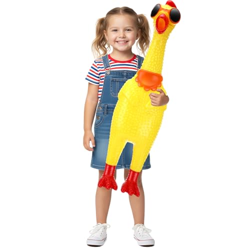 Arrowbash 23.6 Inch Giant Screaming Chicken Large Screaming Chicken Squeeze Crazy Noise Shrilling Shrieking Squawking Chickens Noisemaker Novelty Gadget for Novelty Gag Gift(Yellow)