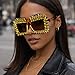 ICARA Punk Rock Square Sunglasses for Women | Retro Fashion Shiny Rhinestone Decor Sun Glasses | UV Protection Eyewear (Yellow Diamond Tea Lens)