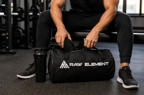 Image of Gym Duffle Bag with Protein Shaker | Waterproof Travel Sports Bag | Lightweight Fitness Bag for Men & Women | Gym Accessories Combo (Black) (All Black)