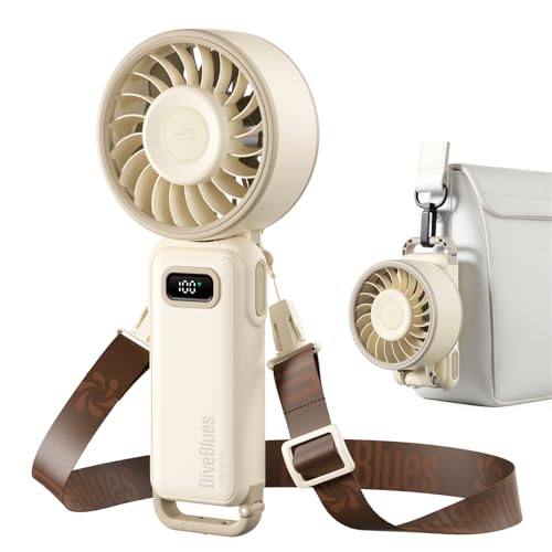 Diveblues Turbo Portable Handheld Fan 100 Speed Stepless High Speed Hand Held Fan 12H Cooling Rechargeable Mini Fan 180 Foldable Neck & Desk Fan LED Display Travel Essentials Gifts