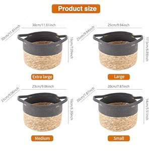 Natural Water hyacinth and cotton rope basket for shelf,Round handmade basket ,small storage basket for Living room, kitchen, office, home decor Set of 4 Natural Water hyacinth and cotton rope basket for shelfRound handmade basket small storage basket for Living room kitchen office home decor Set of 4