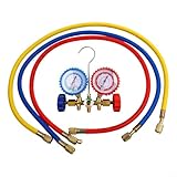 - 【Contenu de l'emballage】: ce lot comprend un manomètre double collecteur et trois tuyaux (5 m chacun) de couleurs rouge, jaune et bleu. En outre, deux adaptateurs sont inclus pour plus de polyvalence.