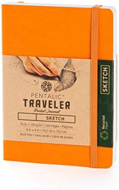 Pentalic 4" x 6" Pocket Sketchbook Traveler Journal, 160 Pages, Orange…