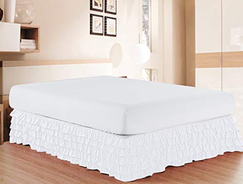 Elegant Comfort Luxurious Premium Quality 1500 Thread Count Wrinkle and Fade Resistant Egyptian Quality Microfiber Multi-Ruffle Bed Skirt - 13inch Drop, Full, White