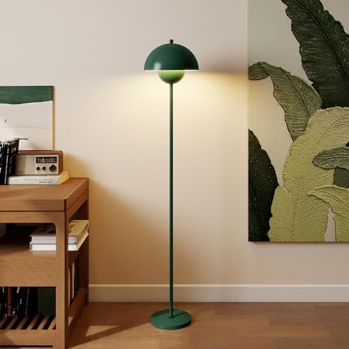 HOMCOM Lámpara de Pie Moderna 155 cm Lámpara de Pie para Salón con Pantalla de Cuenco Reflejando Luz Interruptor de Pie Casquillo E27 Sin Bombilla para Dormitorio Oficina Sala de Estar Verde